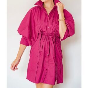 CES Femme Womens Cranberry Puff Sleeve Button Front Dress Sz Lg NEW